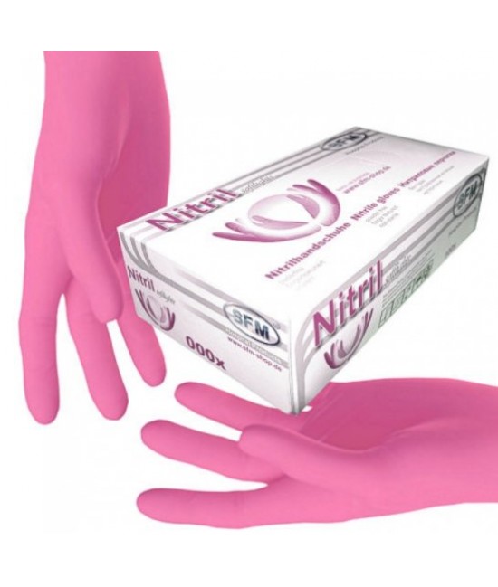 Перчатки нитриловые розовые без пудры, 100 шт (пл 3.8) размер S