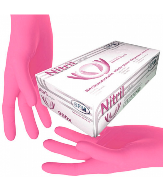 Перчатки нитриловые розовые без пудры SFM размер S, 100 шт (пл 3.2)