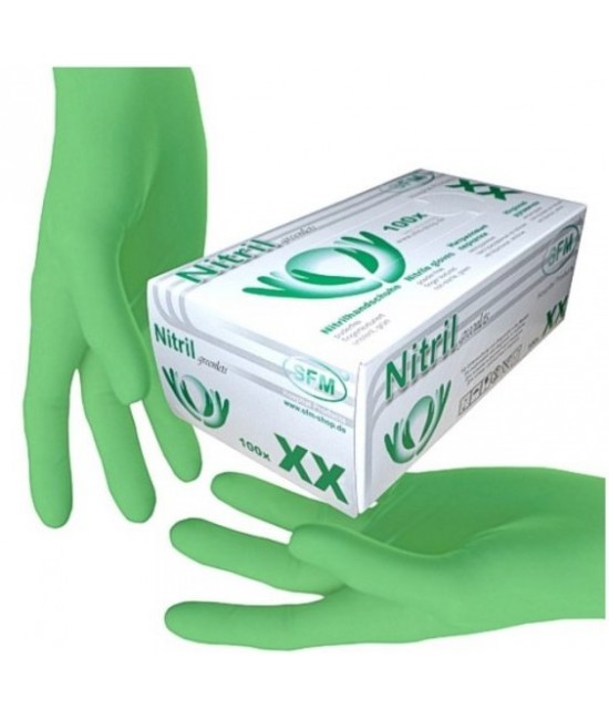 Перчатки нитриловые зеленые без пудры, 100 шт (пл 3.8) размер S